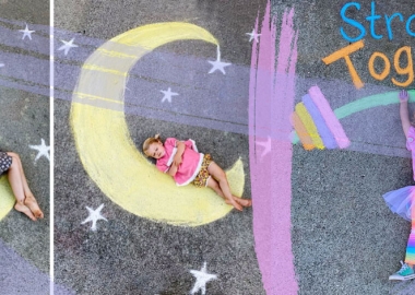 ცარცით შექმნილი ხელოვნება თვითიზოლაციაში მყოფი ბავშვებისთვის